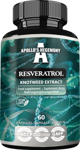 Resveratrol High Dose 250 mg - 60 vegane Kapseln - 2 Monatsvorrat - 98% Trans-Resveratrol aus japanischem Knöterich-Extrakt - Natürliches Antioxidans - von Apollo's Hegemony
