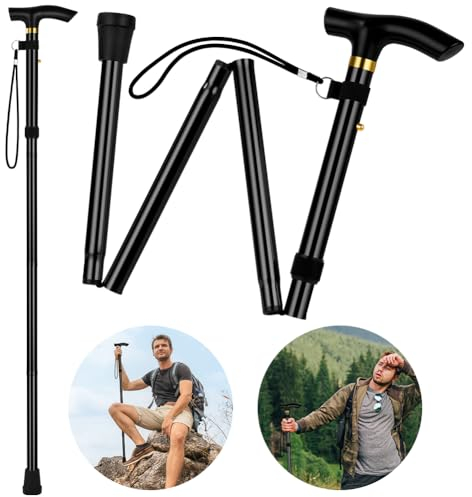 Flintronic Unisex Faltbar Gehstock, Klappbar Bergstock, 5-Stufig Höhenverstellbar, Leicht und Tragbar für Bergsteigen, Wandern, Camping