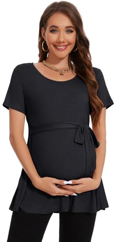 Smallshow Abbigliamento Premaman Tie Front Magliette e Top maternità Donna,Deep Grey,XL