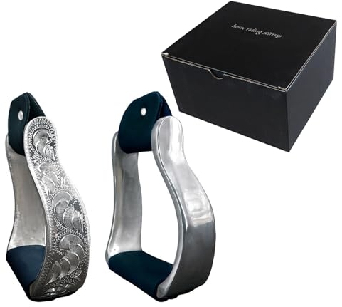LKYLVEE Schwarz,13cm, Pferdesattel Steigbügel Western Aluminium Twisted Graviert Geschnitzte Aluminium Steigbügel Western Cowboy Steigbügel Wrap Echtes Leder