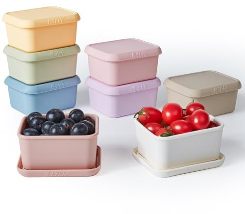 ISSEVE 8oz Silicone Snack Containers for Kids, 1 Cup Reusable Small Containers with Lids, Leak Proof Silicone Food Storage Containers, Kids Lunch Box for Daycare, School, Travel (4)
