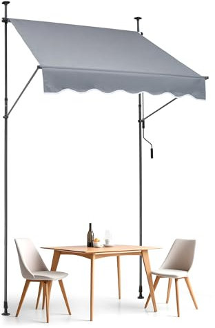 VEVOR Auvent de terrasse rétractable 150 x 120 cm, store banne manuel avec manivelle, hauteur réglable 218-310 cm, abri pare-soleil extérieure de balcon résistant aux UV pour patio, balcon, cour, gris