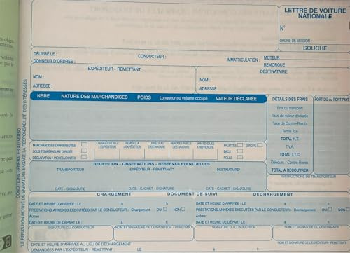 CMR carnet lettre de voiture transport national cmr