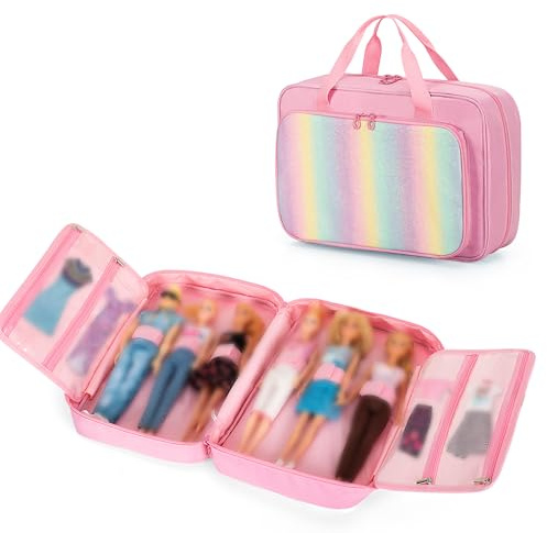 GRAOSO Carrying Case Compatible with Barbie Doll (12 Inch), Storage Case Compatible with Barbies with Handle Strap, Much Pocket for Doll’s Clothes, Accessories, Pink, Patented Design