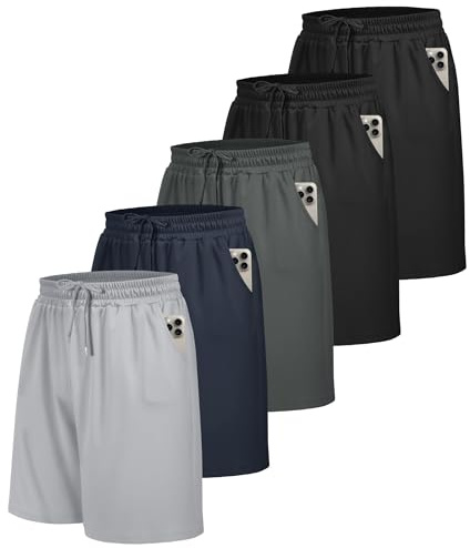 BOOJO 5 Pack Gym Shorts Men UK for Running Sports with Pockets Quick Dry