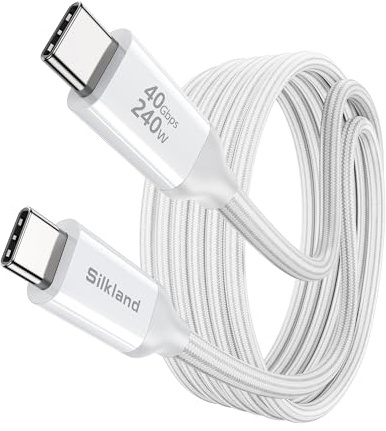 Silkland USB 4 Cable for Thunderbolt 4 [10FT/3M], 40Gbps Data Sync, 8K/5K@60Hz, 240W Fast Charging, USB C Thunderbolt Cable, Compatible for MacBook, iPhone 16, iPad, SSD, Docking, eGPU, White
