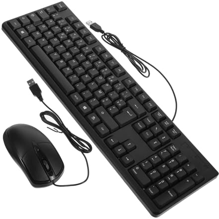 Clavier et Souris USB Filaires Pleine Taille 104 Touches Noir | Abs, Pavé Numérique Intégré, 1 Ensemble, Haute Performance, Confort Maximal, Facile à Utiliser