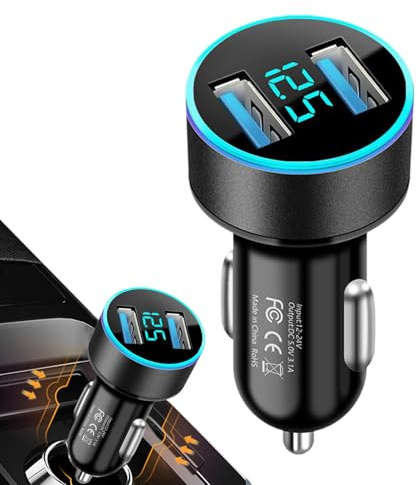 Chargeur De Téléphone pour Voiture - Adaptateur 2 Ports Charge Rapide | Chargeur Intelligent Compact avec Affichage Numérique pour Voyage, Longue Distance, Trajet Quotidien, Affaires,