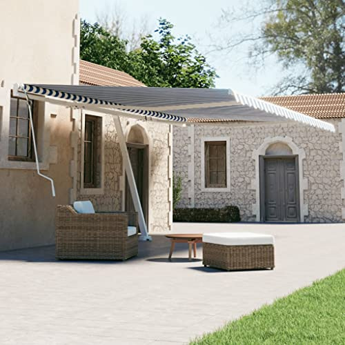 Standmarkise Manuell Einziehbar 600x300 cm Blau/Weiß, UV- & Wasserbeständig, Aluminiumrahmen, Freistehend für Balkon & Terrasse, Sonnenschutz