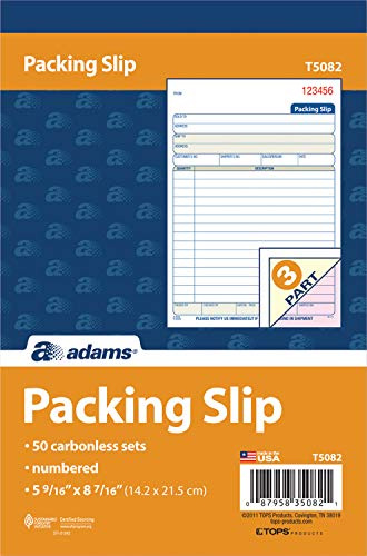 Adams Packing Slip Book, 3-Part, Carbonless, 5-9/16 x 7-5/16 Inches, 50 Sets per Pad, White/Canary/Pink (T5082)