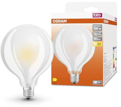 Osram LED Retrofit CLASSIC GLOBE95 in Globusform-Form, LED-Lampe, Bleifreies Glas, Matt, 11 W, (ex 100 W), 1521 lm, Warmweiß, 2700 K, 15000 h, CRI 80