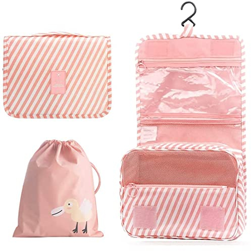 OrgaWise Trousse de Toilette Femme Pliable Étanche, Portable Trousse de Toilette Multifonction, Envoyer Un Joli Petit Sac (Rose)