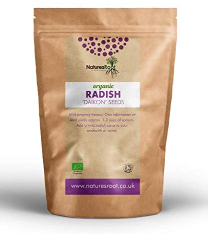 Nature’s Root Organic Radish 'Daikon' Sprouting Seeds 250g - Radish Microgreens | Keto Superfood | Tasty Nutrition | Easy Sprouting | Non-GMO