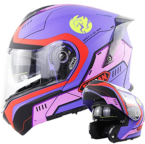 KILCVEM Klapphelm Motorradhelm Modularer Integral Helm DOT/ECE 22.05 Zugelassen mit Anti-Fog Doppelter Sonnenblende (Größe: 55-66cm) Lokomotiv Roller Sturzhelm,Matt Blue-2XL