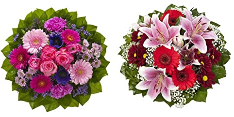 Dominik Blumen und Pflanzen, Blumenstrauß Magic mit Rosen, Gerbera, Anemonen, Nelken und Ranunkeln &, Blumenstrauß Charlotte mit rosa Lilien, Chrysantheme, Gerbera und Schleierkraut