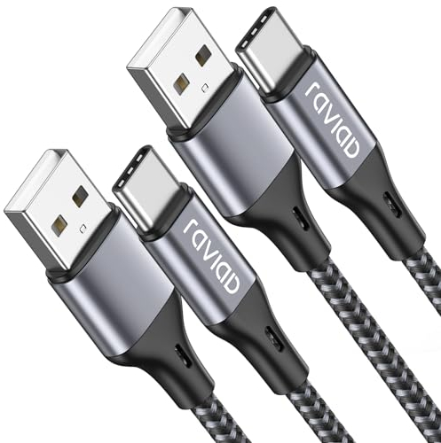RAVIAD Cavo USB Type-C 2M/2Pezzi, Cavo USB C Ricarica Rapida Nylon Intrecciato Cavo Type C per iPhone 16 15, Samsung Galaxy S24/S23/S22/S21/S10/A30/A40/A50/A70, Mi 11t, Redmi Note, OnePlus, Realme