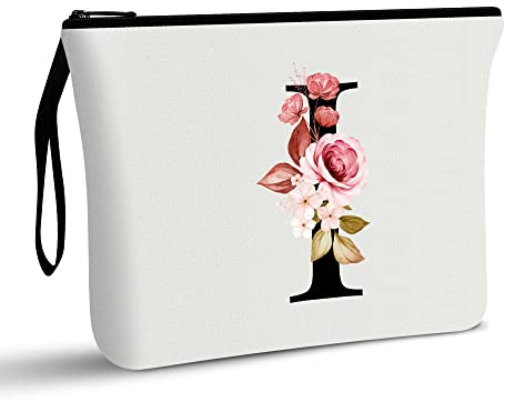 A-Z Personalized Makeup Bag, Birthday Gifts for Women Mom Bridesmaid (I) | Initial Gifts for Best Friend, Bride Girls, Cosmetic Bag