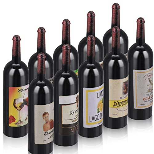 cobee Mini bottiglie di vino per casa delle bambole, 10 bottiglie di vino in miniatura decorazione per la casa delle bambole 1:12 mini bottiglie di bevande modello accessori da cucina