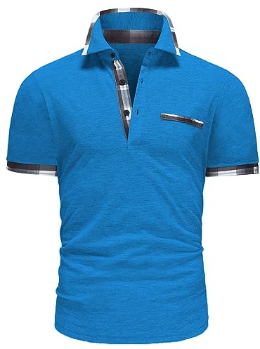 GLESTORE Poloshirt Herren Kurzarm Golf Polo T Shirt Casual Polohemd Sport Atmungsaktiv Polos Blau M