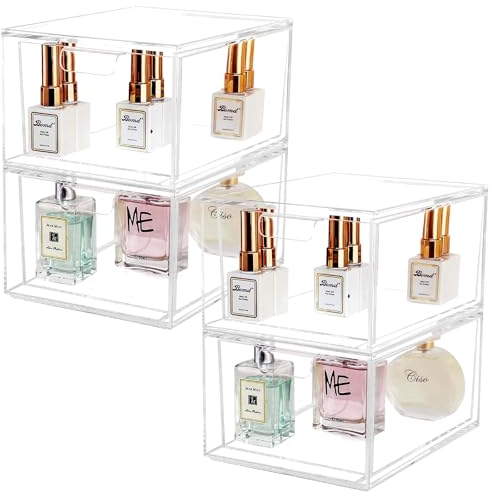 AKOLAFE 4 Stück Kosmetik Schubladen Organizer Schminktisch Organizer 20x15x11cm Kunststoff Acryl Kosmetikorganizer zur Aufbewahrung für Badezimmer, Make up