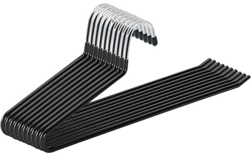 ABHENG Grucce per pantaloni, Gancio Grucce per Pantaloni, confezione da 10, Appendiabiti Salvaspazio Bianca, Gruccette in Acciaio Inox, Cromate, 38 x 0,5 x 13 cm, Nero, AIY0510B