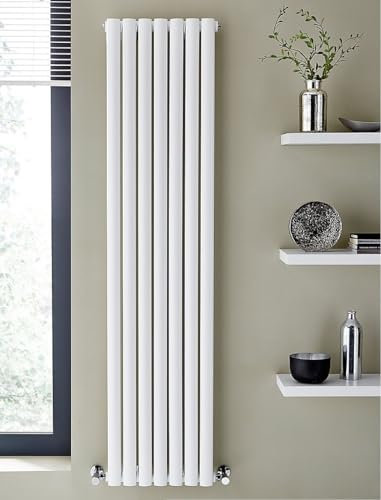 Greened House 1800 High Anthracite & White Double Oval Tube Central Heating Radiators. Vertical Column Double Panel Heater (White 1800 x 420 Double)
