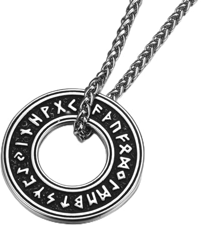 GTHIC Edelstahl Nordische Wikinger Herren Halskette Runen Kreis Anhänger Mode Knoten Gürtel Charm Irisches Amulett Schmuck Silber mit 70 cm Kette