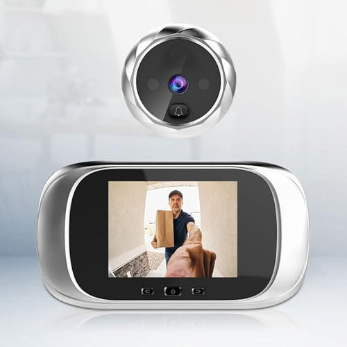 Door Peephole Viewer Doorbell Mini HD Smart Security Camera 3 inches Indoor LCD Screen 1080P Peephole Visual Doorbell for Home Security (Silver)