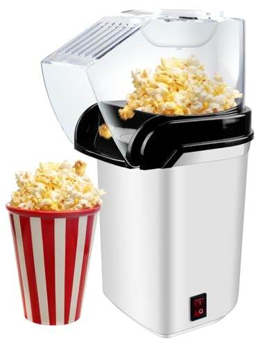 Macchina Popcorn Retro 1200W, Senza Grassi, Operazione Con Un Solo Tasto, Per Feste Di Natale (Bianco)