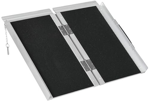 HOMCOM Rollstuhlrampe Laderampe Rutschfeste Rampe Faltbar mit Sicherheitsrand Max. 270 Kg Abm. 60L x 73l x 5H cm Alu. Schwarz