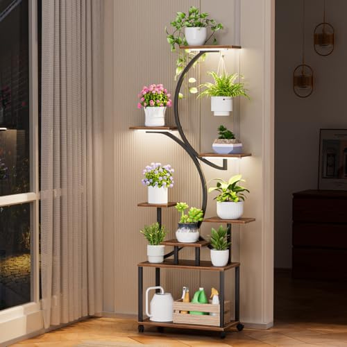 wicoanox Soporte para plantas con luz de crecimiento, estante para plantas de 8 niveles con luz de crecimiento, soporte para plantas en forma de S para interiores con luces de crecimiento, soporte de