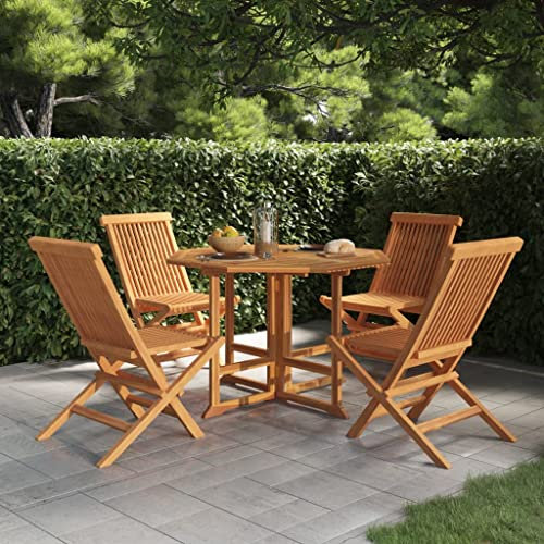 KTHLBRH 5-TLG. Garten-Essgruppe Klappbar Massivholz Teak Balkonmöbel-Sets Terrassenmöbel-Sets Gartenmöbel-Sets Outdoor-Möbel-Sets für Terrasse, Garten, Balkon