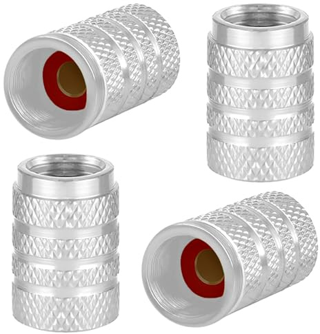 4 pezzi di tappi per valvole pneumatici in alluminio, tappi antipolvere per auto in metallo per pneumatici per auto, tappi per valvole pneumatici universali, tappi per auto con guarnizione