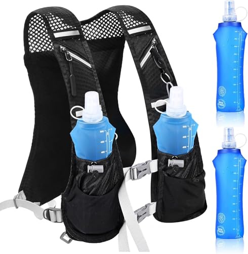 Gilet Hydratation Running avec 2 Soft Flask 500 ML, Réfléchissant Gilet d'hydratation de Course à Pied pour Femmes et Hommes, Sac à Dos réglable pour Course,pour Marathon Cyclisme,Randonnée, Running