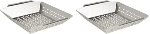 Weber Deluxe Grill Basket - Large (35 x 30cm), Heat Resistant & Dishwasher Safe BBQ Grill Pan Made of Stainless Steel, Suitable for All Types of Grills - Silver (6434) (Pack of 2)