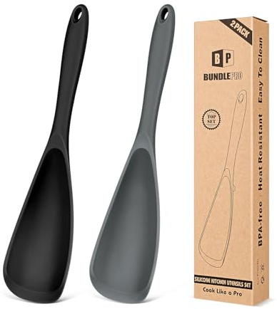 BUNDLEPRO Silicone Cooking Spoons for Nonstick Cookware, One-Piece, 2 Pack