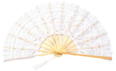 Hitopin Vintage Ventaglio a Mano in Pizzo, Vintage Retrò Pizzo Pieghevole Ventilatore a Mano, Ventilatore Ricamato a Mano da Sposa,per Halloween Ballando Tea Party(1*Bianco)