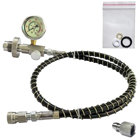 DRYHTEN Druckluftzylinderbehälter G5/8 (5/8BSPP) DIN Füllstation Ventiladapter Befüllanschluss HPA Tauchsport Atemgerät Nachfüllstation mit 1Meter Schlauch Edelstahl 310bar