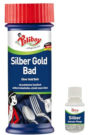 POLIBOY Silver Gold Bad - Bain de plongée pour rafraîchir la brillance - Élimine les taches sombres et donne à vos bijoux un nouvel éclat - 1 x 375 ml - Avec échantillon de produit - Fabriqué en