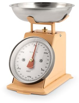 H&H Bilancia da Cucina Meccanica in Acciaio Inox Beige – Portata 3 kg con Divisione 20 g – Stile Retrò, Ciotola Rimovibile