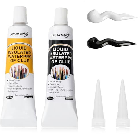 PAYFULLY Gomma liquida, 2 pezzi da 50 ml, nastro isolante liquido, impermeabile e ad asciugatura rapida, adatto per tutti i cavi, cavi, apparecchi elettrici (nero + bianco)