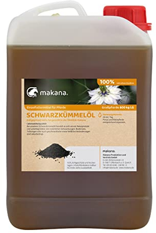 Makana Svart kumminolja för djur, färsk kallpressad, skonsamt filtrerad och 100% ren, 3 l behållare
