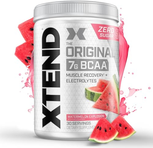 Xtend Original BCAA Powder, 7g BCAAs and 2.5g L-Glutamine for Muscle Recovery Hydration and Lean Muscle, Sugar Free Intra and Post Workout Drink with Electrolytes, Watermelon Explosion, 30 Servings