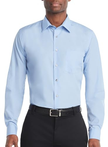 Van Heusen Men's Dress Shirt Regular Fit Poplin Solid, Cameo Blue, 18.5 Neck 36-37 Sleeve