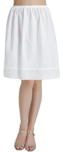 BEAUTELICATE Half Slip Underskirt 100% Cotton Women's Vintage Skirt Extender Slip A-line Petticoat Summer Cooler Anti-static Cling Resistant Underslip with Lace Embroidery Ivory Black