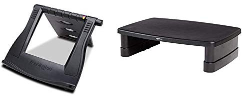 Kensington Easy Riser - Portable Ergonomic Laptop Cooling Stand (12-17) for Windows & Mac with Secure Fit and SmartFit System - Black (K52788WW) & Amazon Basics Adjustable Monitor Stand