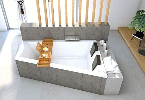 ECOLAM® Badewanne Trapez Intima Duo Eckwanne für Zwei 170x125 cm RECHTS + Styroporverkleidung 1.041 zum Verfliesen + Ablage Bambus + 2x Kopfstütze Ablauf Automatik Füße Silikon