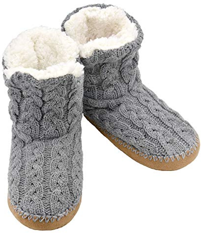 Panda Bros Slipper Socks for Women With Grippers, Fuzzy Cozy Slipper Booties With Non Slip Bottoms, Cozy Warm House Slippers(Gray,8-10)