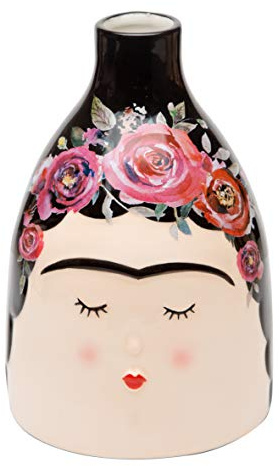 Baroni Home Vaso Decorativo in Ceramica Dipinta a Mano per Fiori e Piante, da Interno e da Esterno, Girl Collo Stretto, 13x13x19 cm
