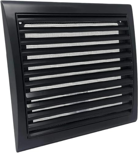 Vents 150x150 Black Square Wall Vent Grille with Fly Mesh – External Air Inlet or Outlet Cover for Ventilation Ducting
